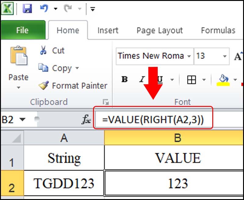 Ví dụ kết hợp hàm VALUE và RIGHT